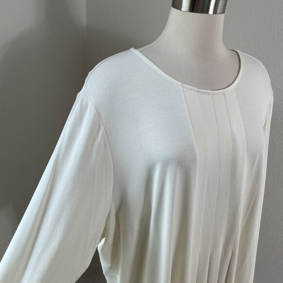 J Jill Wearever Womens Plus 3X Long Sleeve Tunic Top Ivory Pleated Stretch Shirt - Picture 2 of 9